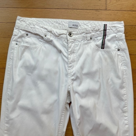 Ecru Cotton Blend White Pants Womens Sz 6 Buttons Ankle Straight Leg - Picture 2 of 12